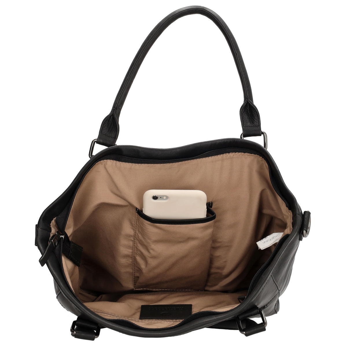 Schultertasche 31 x 29cm in Schwarz aus Leder mit Reißverschluss - leder-accessoires.com