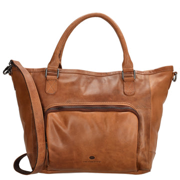 Schultertasche 31 x 29cm in Cognac aus Leder mit Reißverschluss - leder-accessoires.com