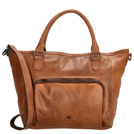 Schultertasche 31 x 29cm in Cognac aus Leder mit Reißverschluss - leder-accessoires.com