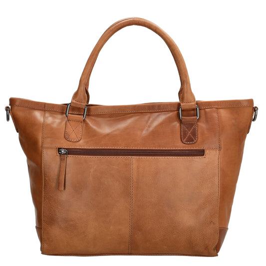 Schultertasche 31 x 29cm in Cognac aus Leder mit Reißverschluss - leder-accessoires.com