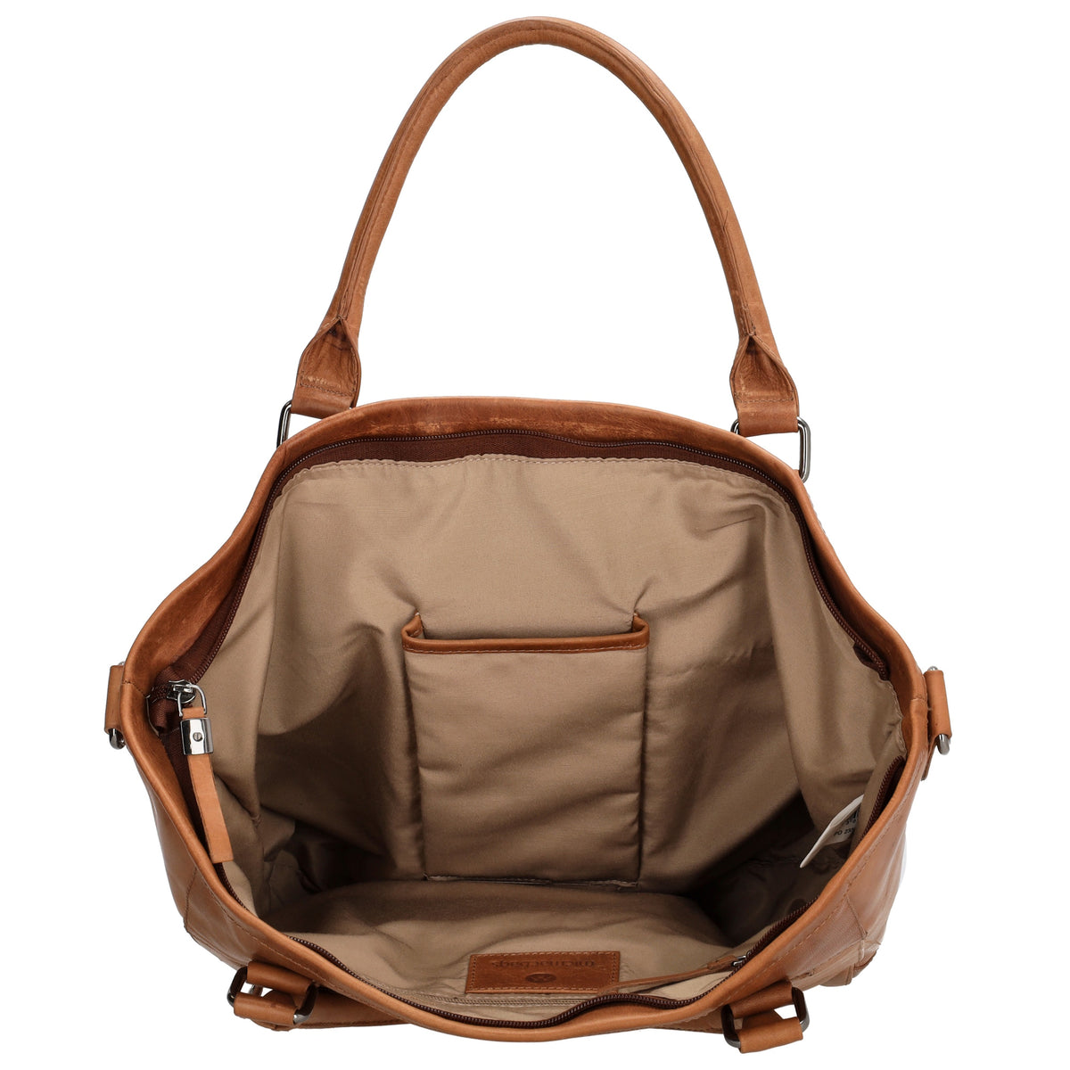Schultertasche 31 x 29cm in Cognac aus Leder mit Reißverschluss - leder-accessoires.com