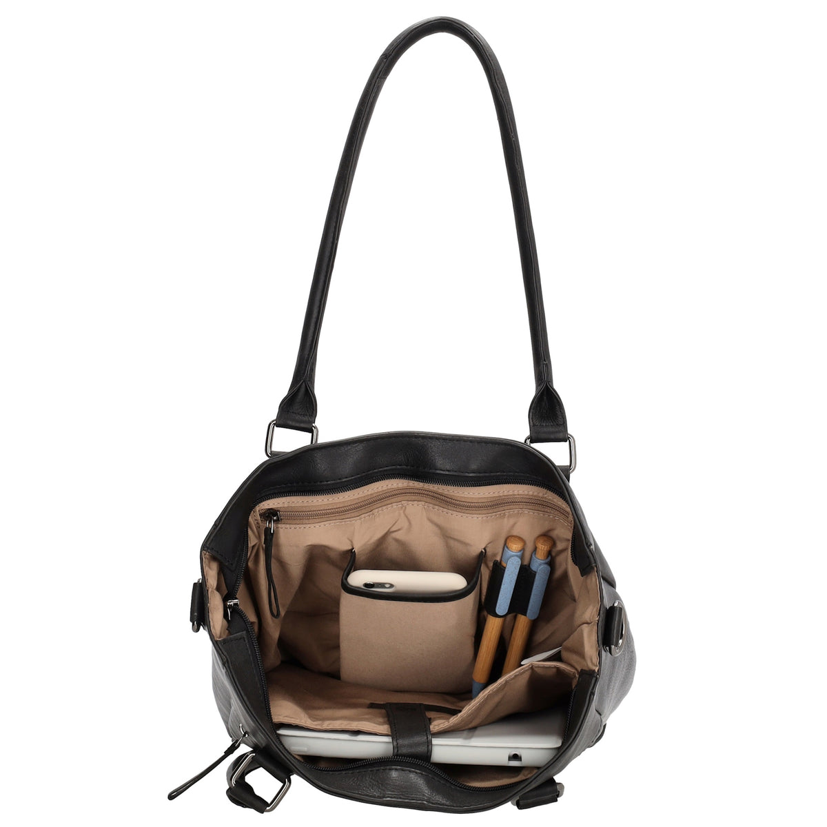 Shopper 35 x 43cm in Schwarz aus Leder mit Reißverschluss - leder-accessoires.com