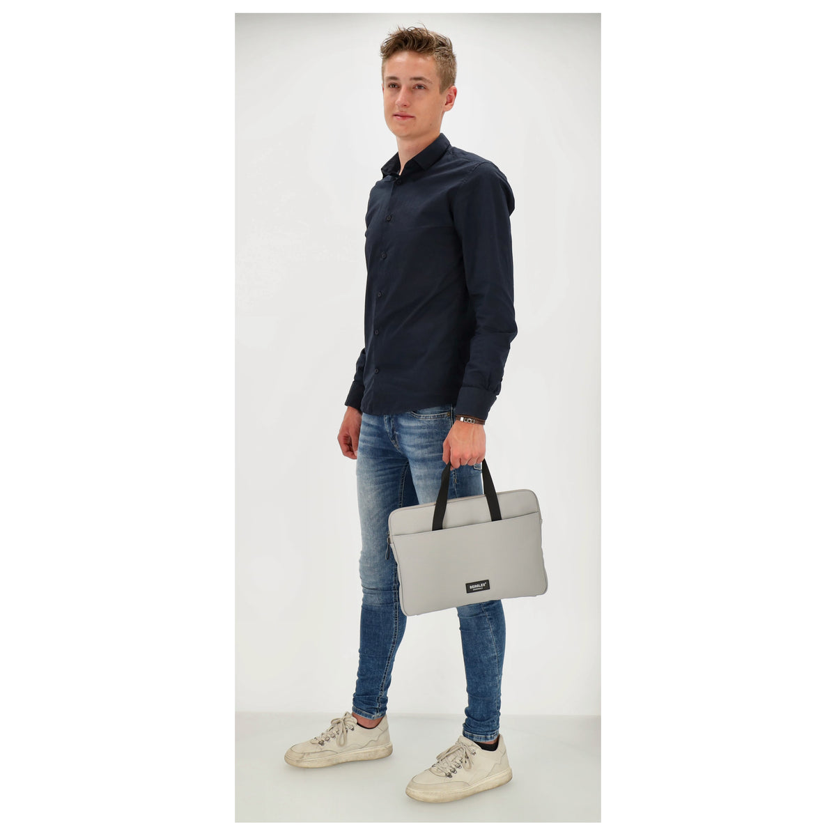 Businesstasche 34,5 x 24cm in Hellgrau aus Polyester mit Reißverschluss - leder-accessoires.com