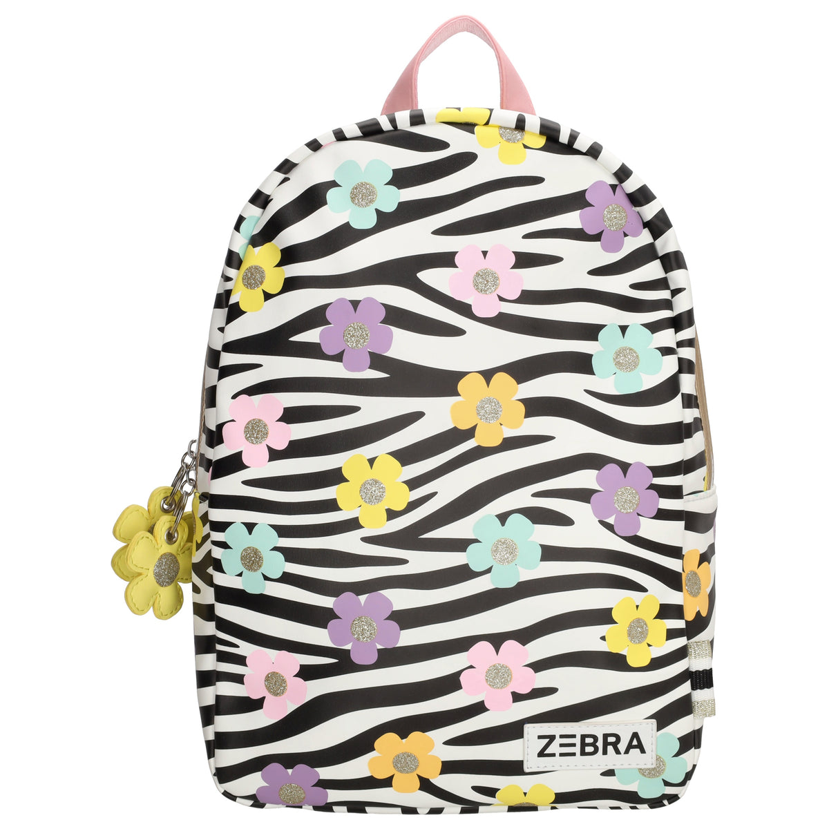 Kinderrucksack 25x35cm mit Zebra-Muster und Blumen in Schwarz| Weiß - leder-accessoires.com