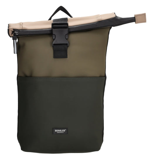 Rolltoprucksack 42x28x10cm in Olive|Khaki Multicolor mit Klickverschluss - leder-accessoires.com