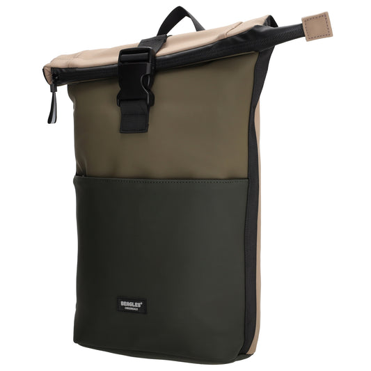 Rolltoprucksack 42x28x10cm in Olive|Khaki Multicolor mit Klickverschluss - leder-accessoires.com