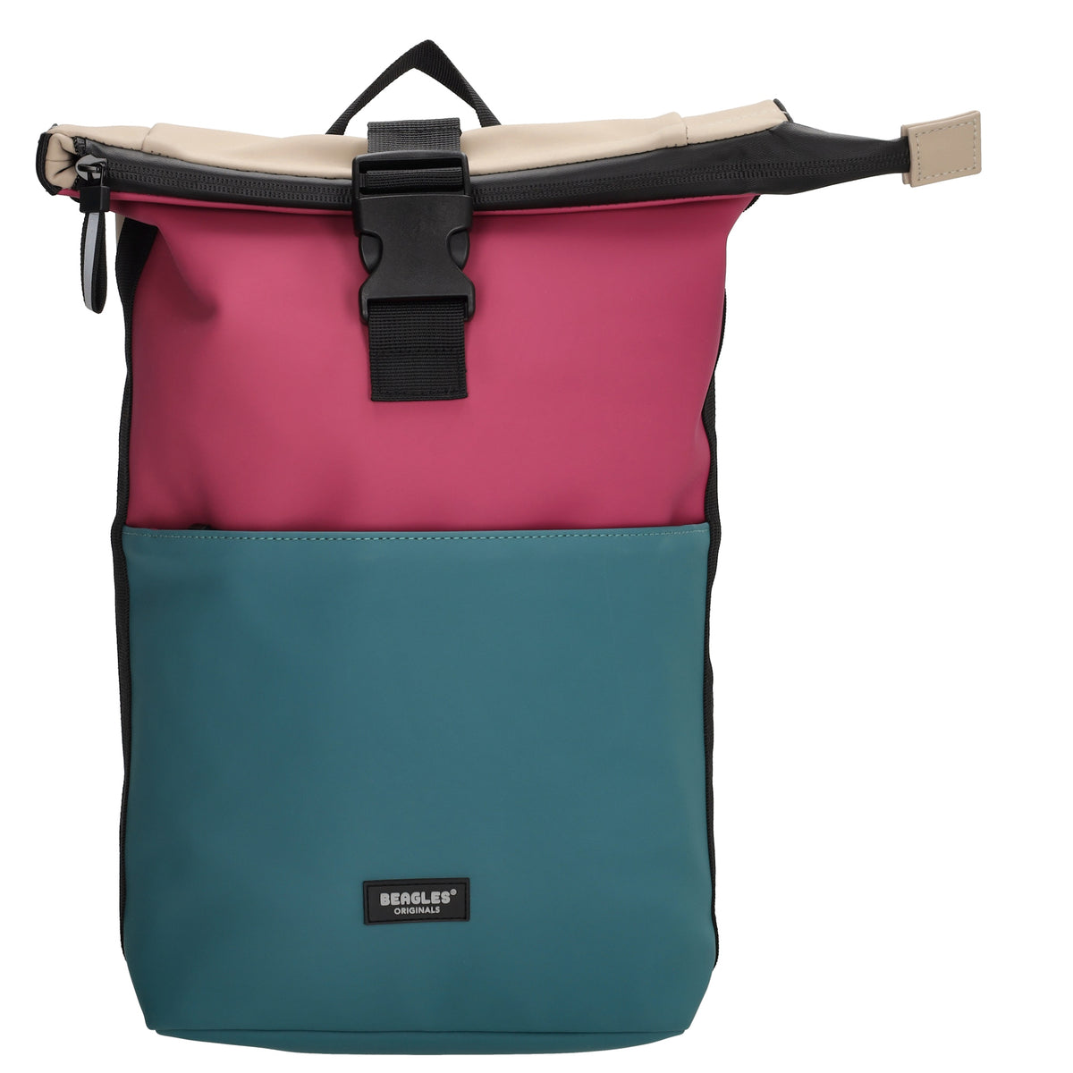 Rolltoprucksack 42x28x10cm in Pink|Petrol Multicolor mit Klickverschluss - leder-accessoires.com