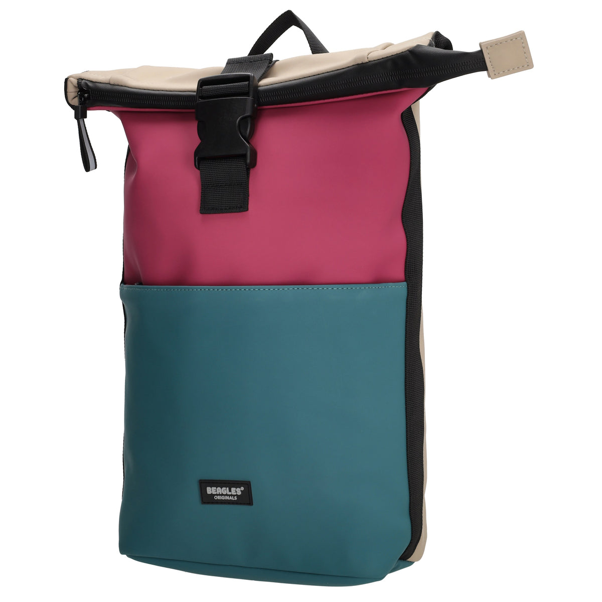 Rolltoprucksack 42x28x10cm in Pink|Petrol Multicolor mit Klickverschluss - leder-accessoires.com