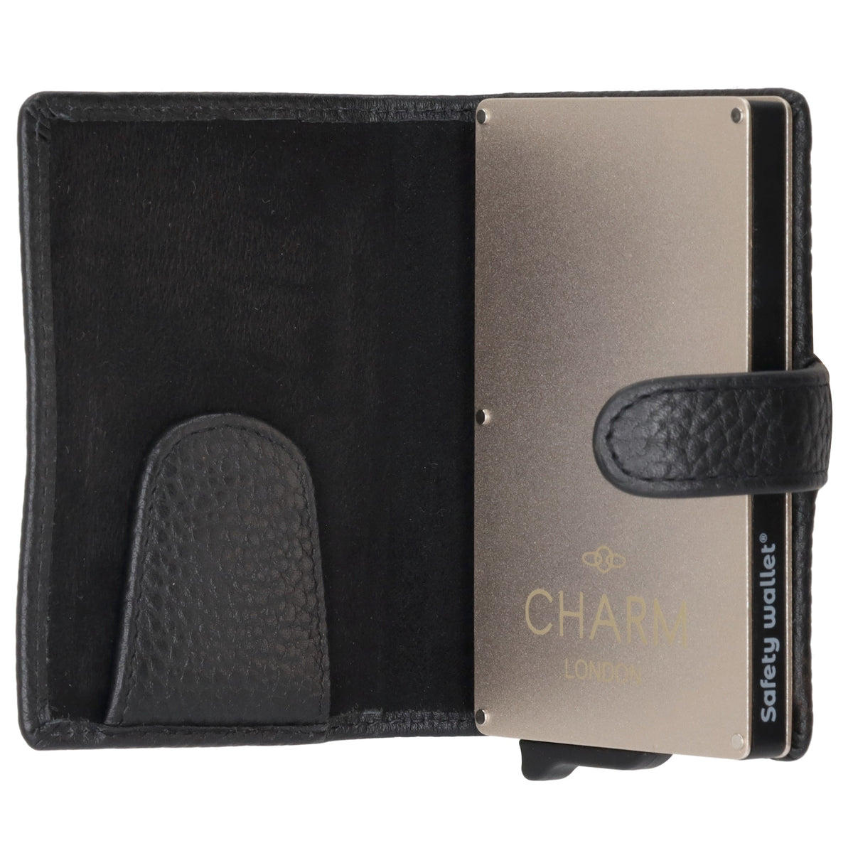 Kartenetui| Safty Wallet 7x10cm in Schwarz mit Druckknopf - leder-accessoires.com