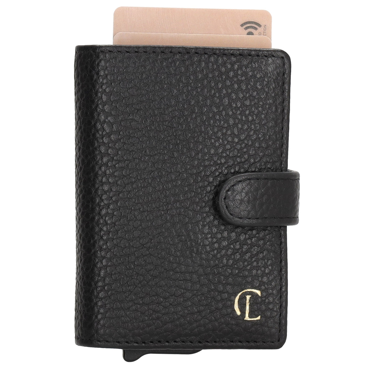 Kartenetui| Safty Wallet 7x10cm in Schwarz mit Druckknopf - leder-accessoires.com