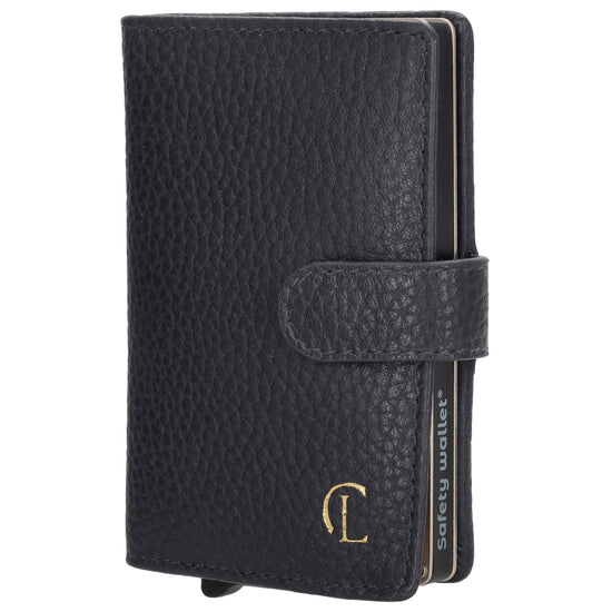 Kartenetui| Safty Wallet 7x10cm in Dunkelblau mit Druckknopf - leder-accessoires.com
