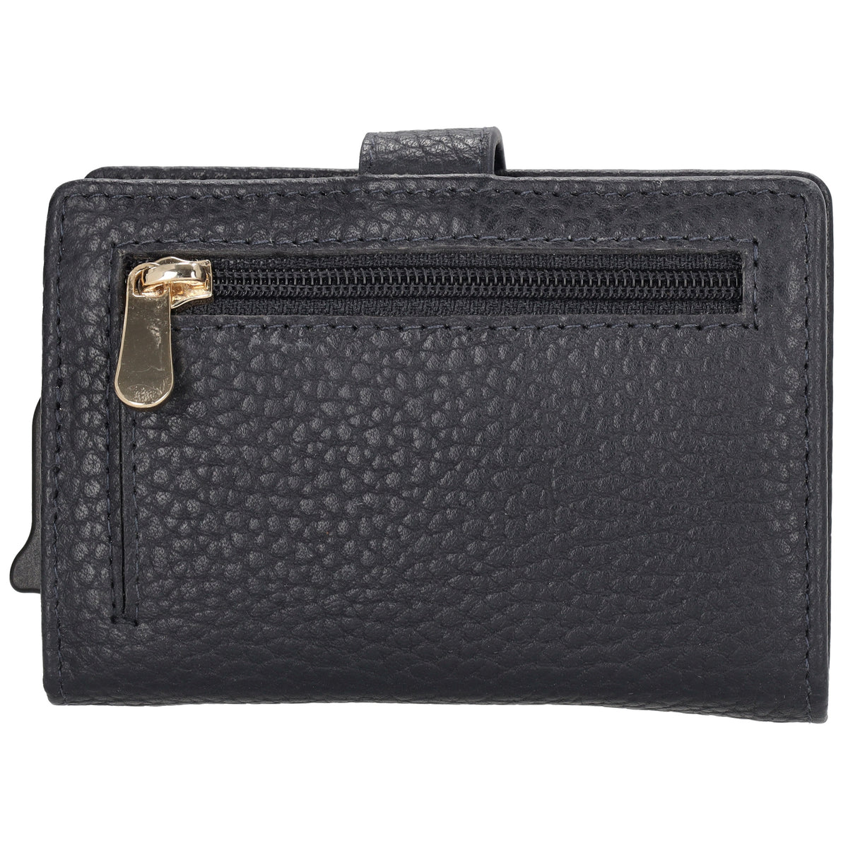 Kartenetui| Safty Wallet 7x10cm in Dunkelblau mit Druckknopf - leder-accessoires.com