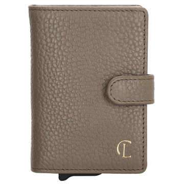 Kartenetui| Safty Wallet 7x10cm in Taupe mit Druckknopf - leder-accessoires.com