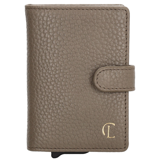 Kartenetui| Safty Wallet 7x10cm in Taupe mit Druckknopf - leder-accessoires.com