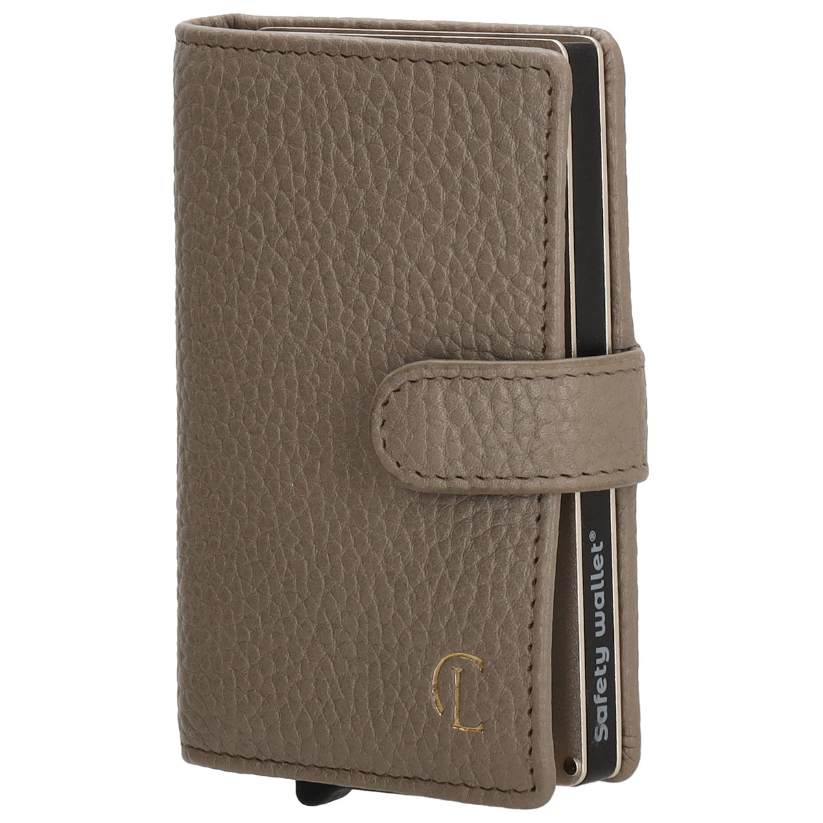 Kartenetui| Safty Wallet 7x10cm in Taupe mit Druckknopf - leder-accessoires.com