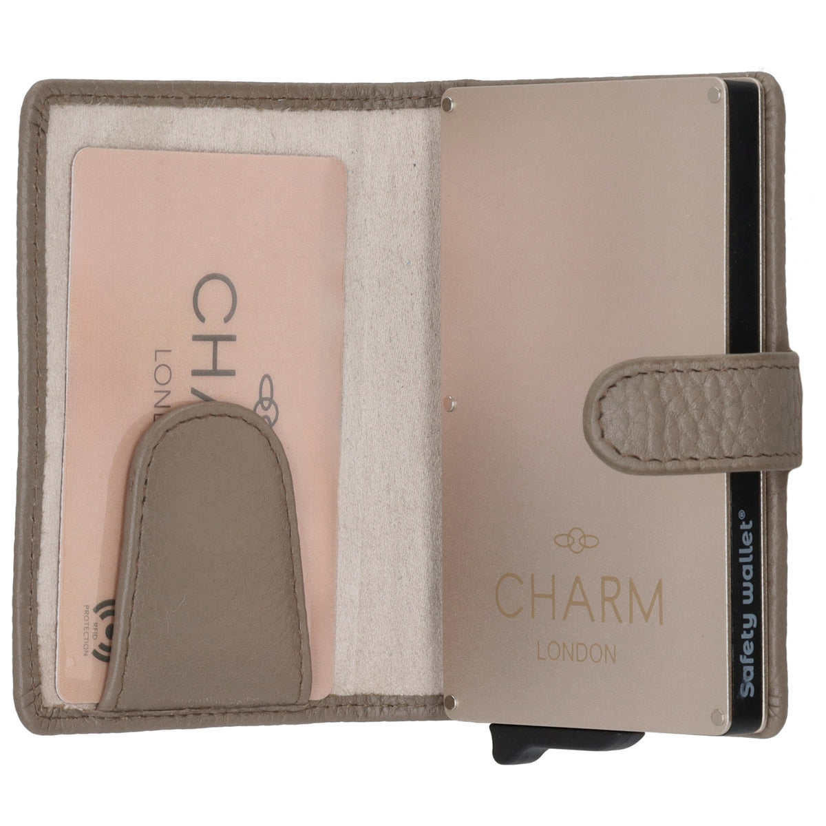 Kartenetui| Safty Wallet 7x10cm in Taupe mit Druckknopf - leder-accessoires.com