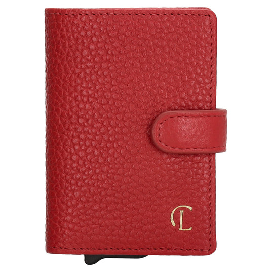 Kartenetui| Safty Wallet 7x10cm in Rot mit Druckknopf - leder-accessoires.com