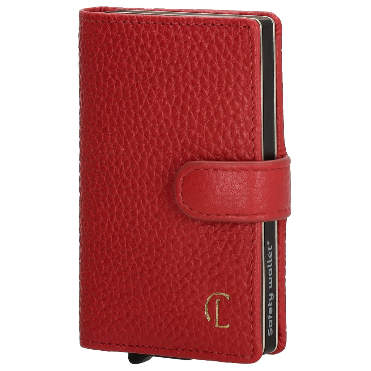 Kartenetui| Safty Wallet 7x10cm in Rot mit Druckknopf - leder-accessoires.com