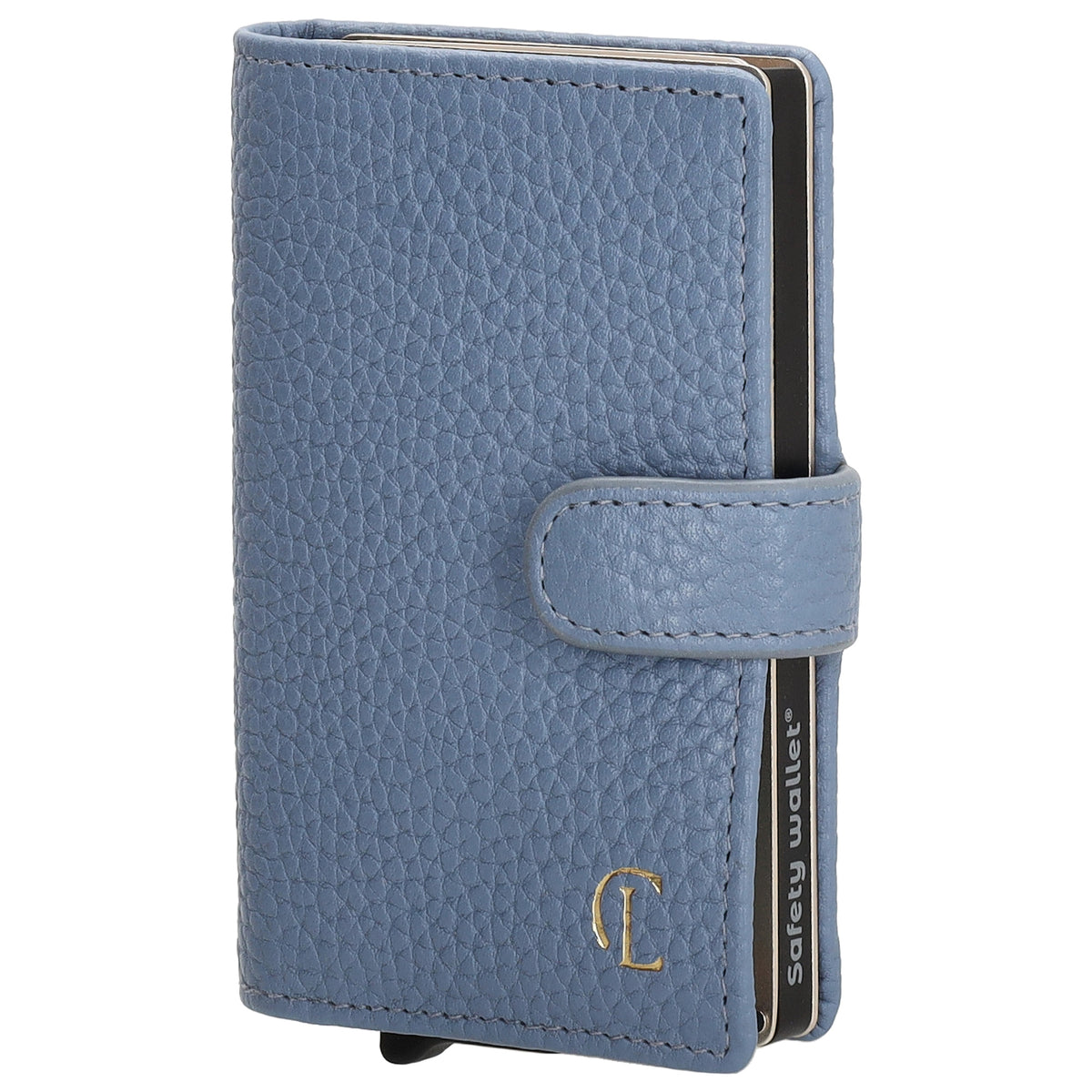 Kartenetui| Safty Wallet 7x10cm in Jeansblau mit Druckknopf - leder-accessoires.com