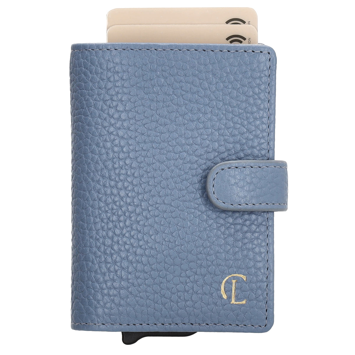 Kartenetui| Safty Wallet 7x10cm in Jeansblau mit Druckknopf - leder-accessoires.com