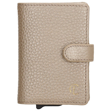 Kartenetui| Safty Wallet 7x10cm in Champagner mit Druckknopf - leder-accessoires.com