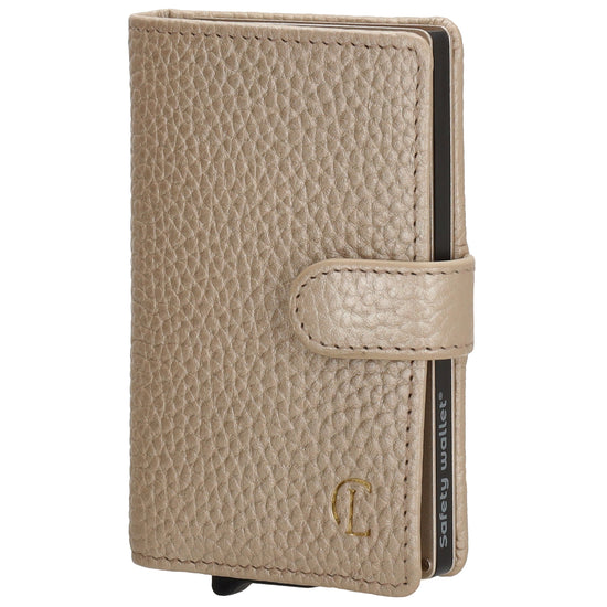 Kartenetui| Safty Wallet 7x10cm in Champagner mit Druckknopf - leder-accessoires.com