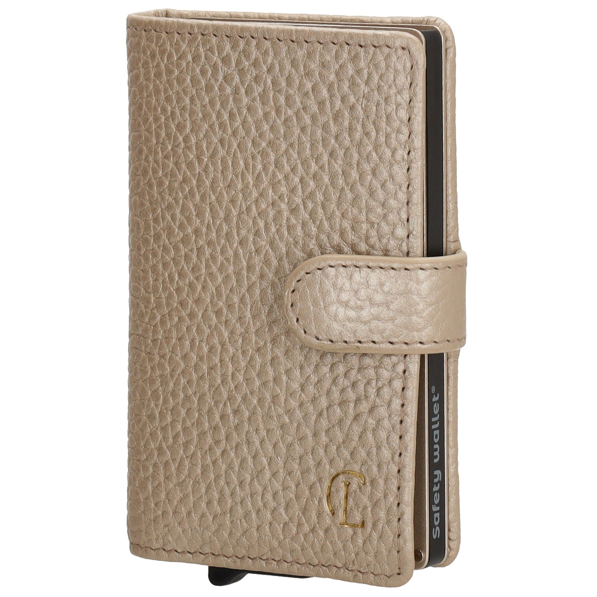 Kartenetui| Safty Wallet 7x10cm in Champagner mit Druckknopf - leder-accessoires.com