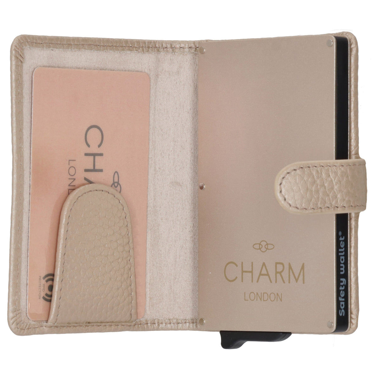 Kartenetui| Safty Wallet 7x10cm in Champagner mit Druckknopf - leder-accessoires.com