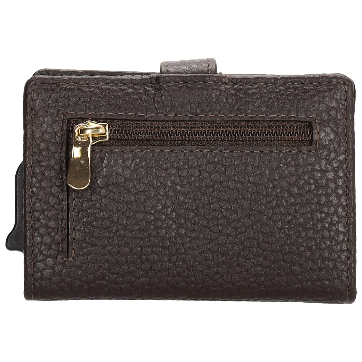 Kartenetui| Safty Wallet 7x10cm in Dunkelbraun mit Druckknopf - leder-accessoires.com