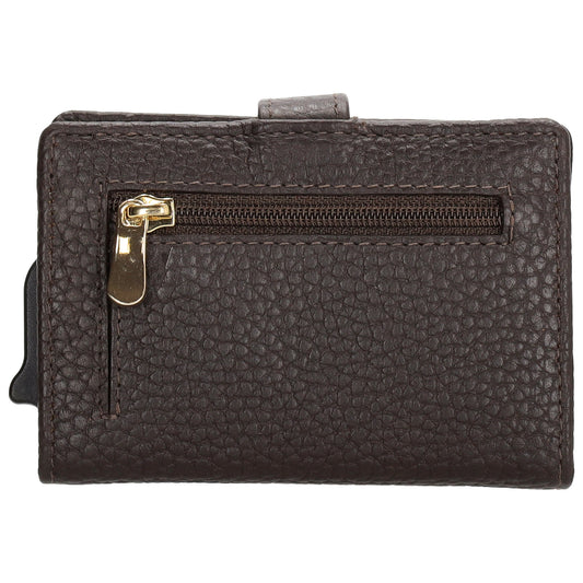 Kartenetui| Safty Wallet 7x10cm in Dunkelbraun mit Druckknopf - leder-accessoires.com