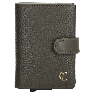 Kartenetui| Safty Wallet 7x10cm in Dunkelgrün mit Druckknopf - leder-accessoires.com