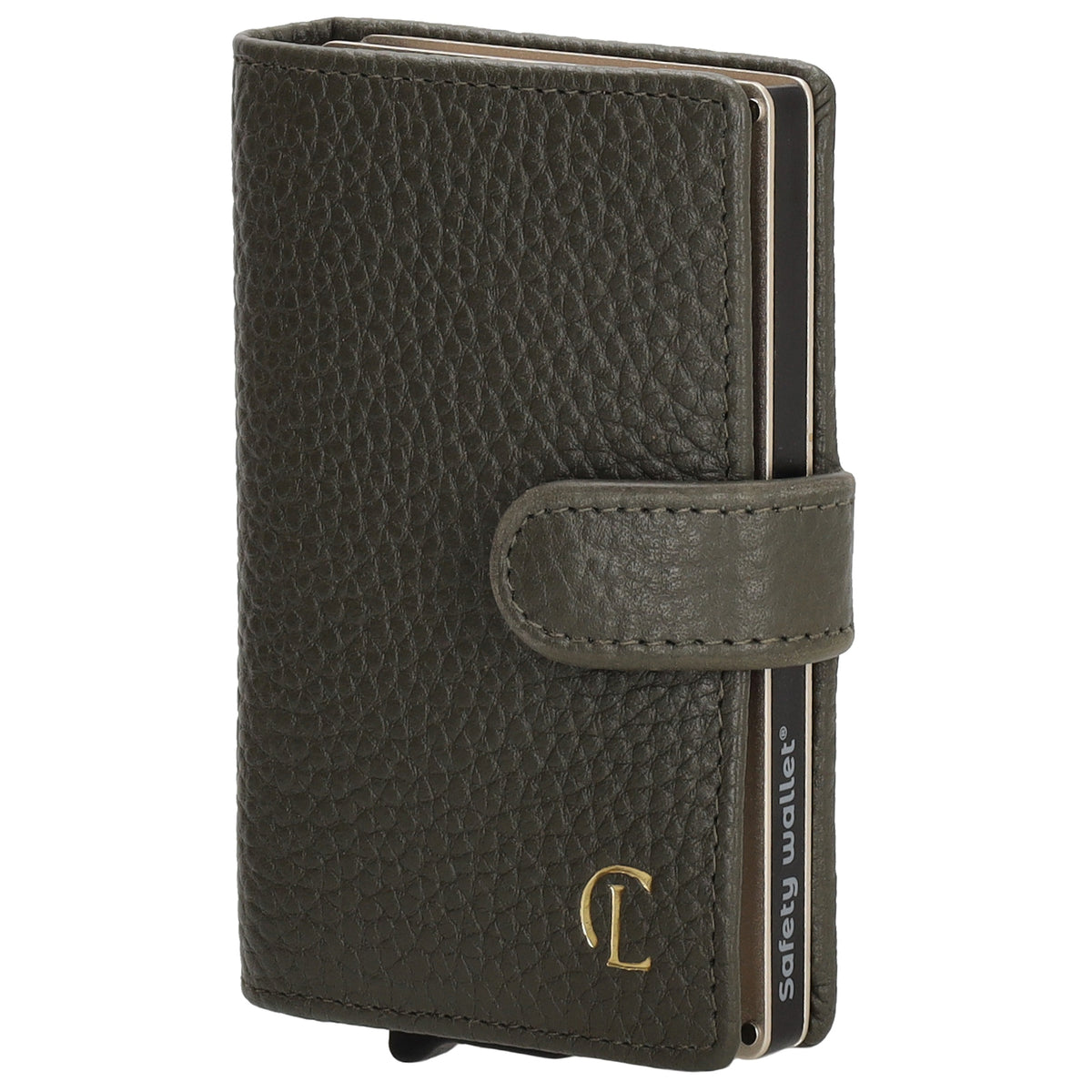 Kartenetui| Safty Wallet 7x10cm in Dunkelgrün mit Druckknopf - leder-accessoires.com