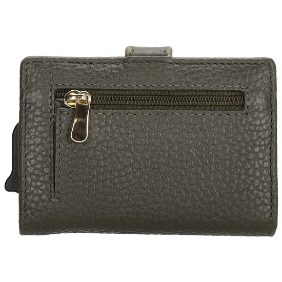 Kartenetui| Safty Wallet 7x10cm in Dunkelgrün mit Druckknopf - leder-accessoires.com
