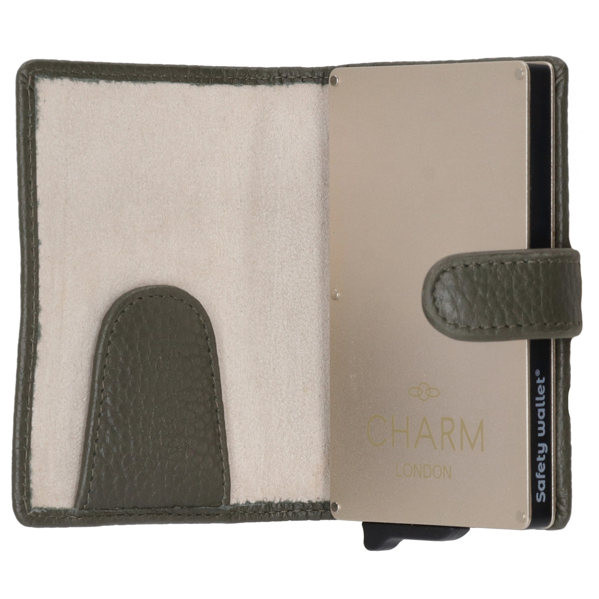 Kartenetui| Safty Wallet 7x10cm in Dunkelgrün mit Druckknopf - leder-accessoires.com