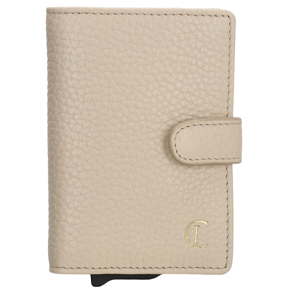 Kartenetui| Safty Wallet 7x10cm in Creme mit Druckknopf - leder-accessoires.com