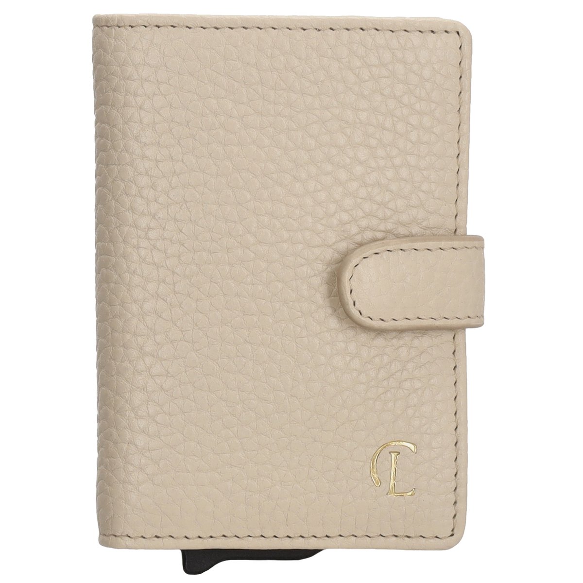 Kartenetui| Safty Wallet 7x10cm in Creme mit Druckknopf - leder-accessoires.com
