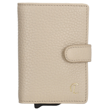 Kartenetui| Safty Wallet 7x10cm in Creme mit Druckknopf - leder-accessoires.com