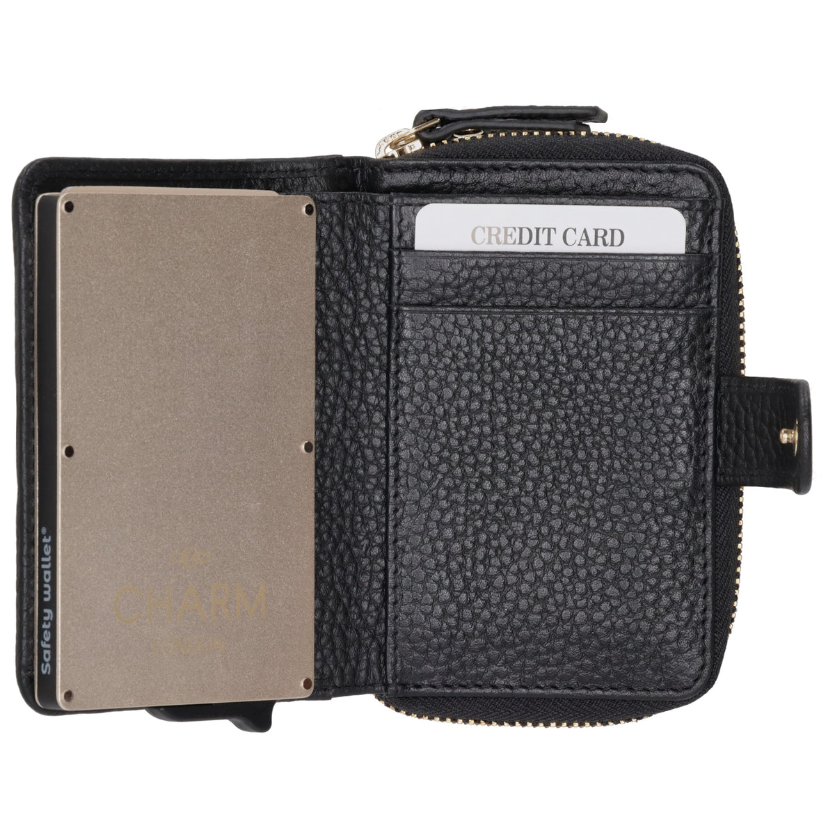 Kartenetui| Safty Wallet 11x7cm in Schwarz und Rundumreißverschluss - leder-accessoires.com
