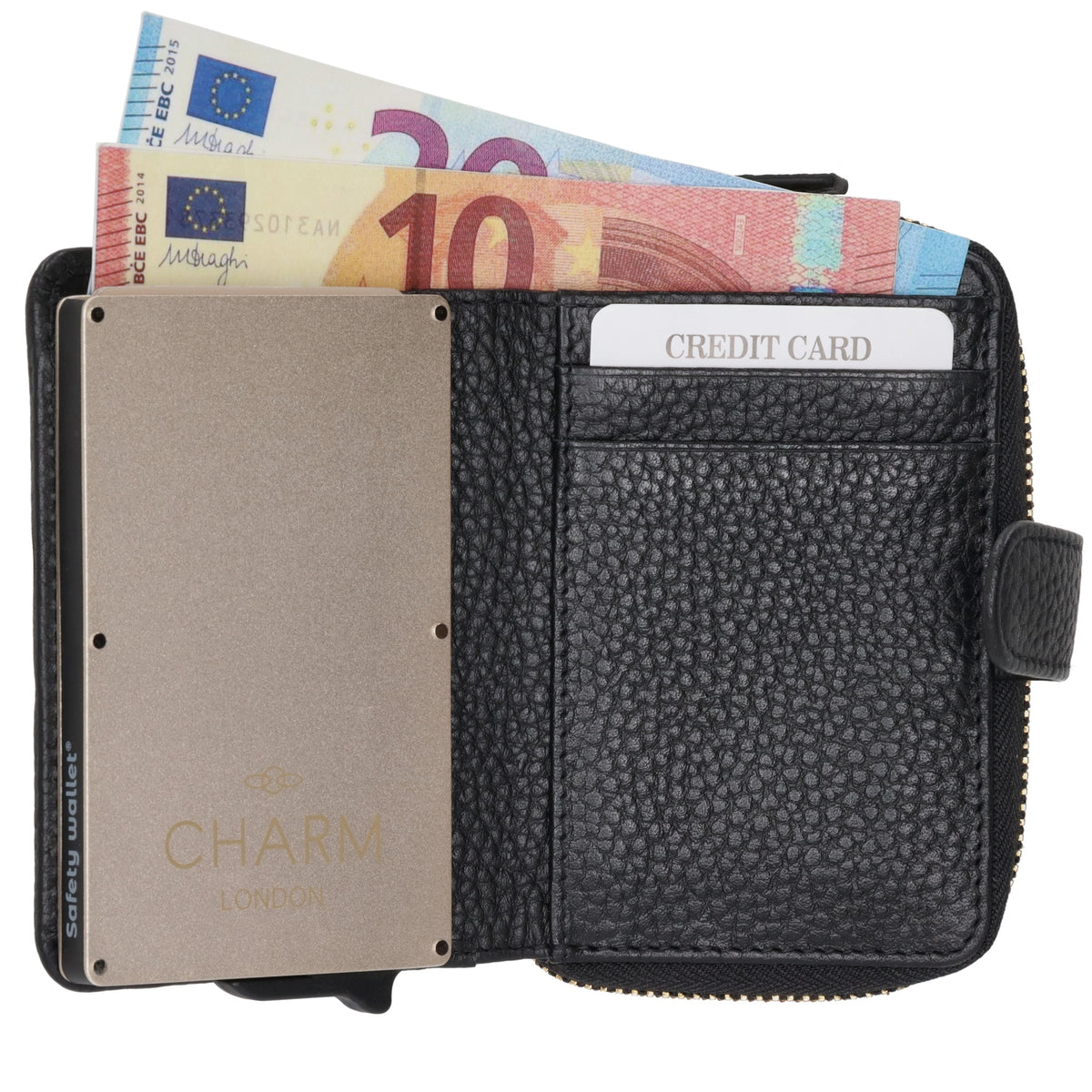 Kartenetui| Safty Wallet 11x7cm in Schwarz und Rundumreißverschluss - leder-accessoires.com