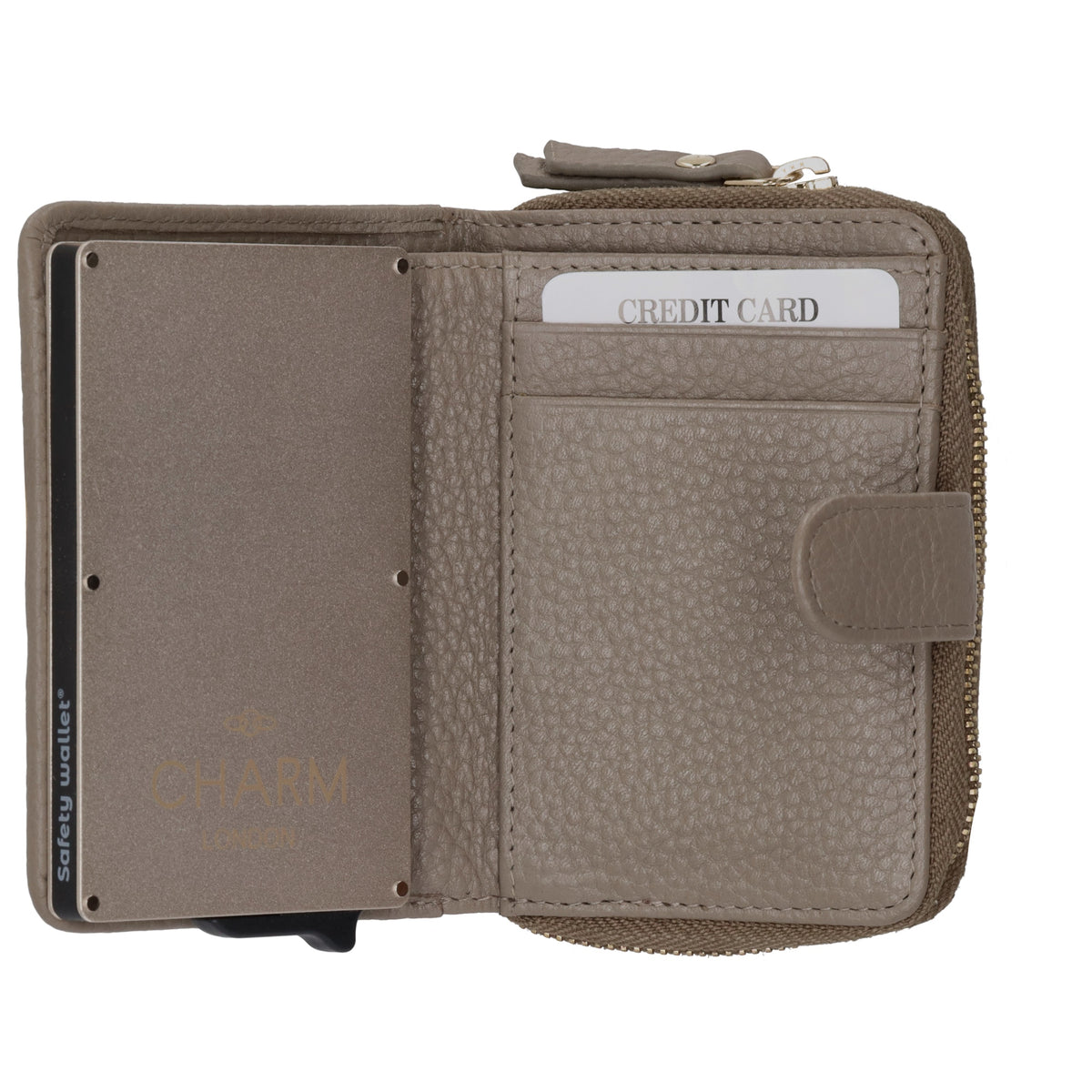 Kartenetui| Safty Wallet 11x7cm in Taupe und Rundumreißverschluss - leder-accessoires.com