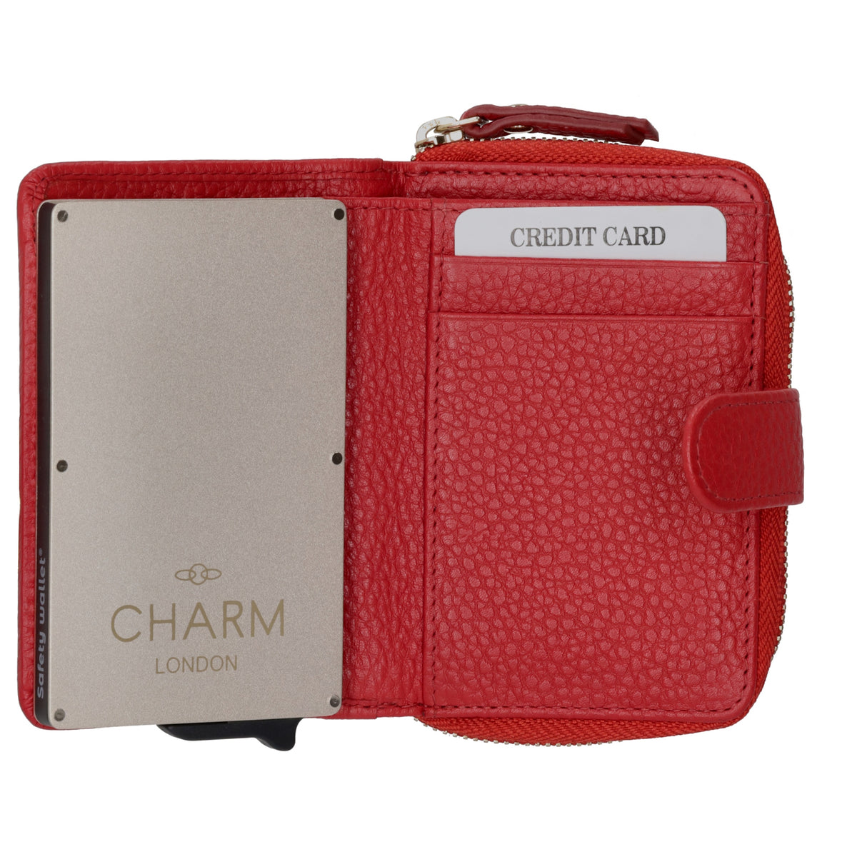 Kartenetui| Safty Wallet 11x7cm in Rot und Rundumreißverschluss - leder-accessoires.com