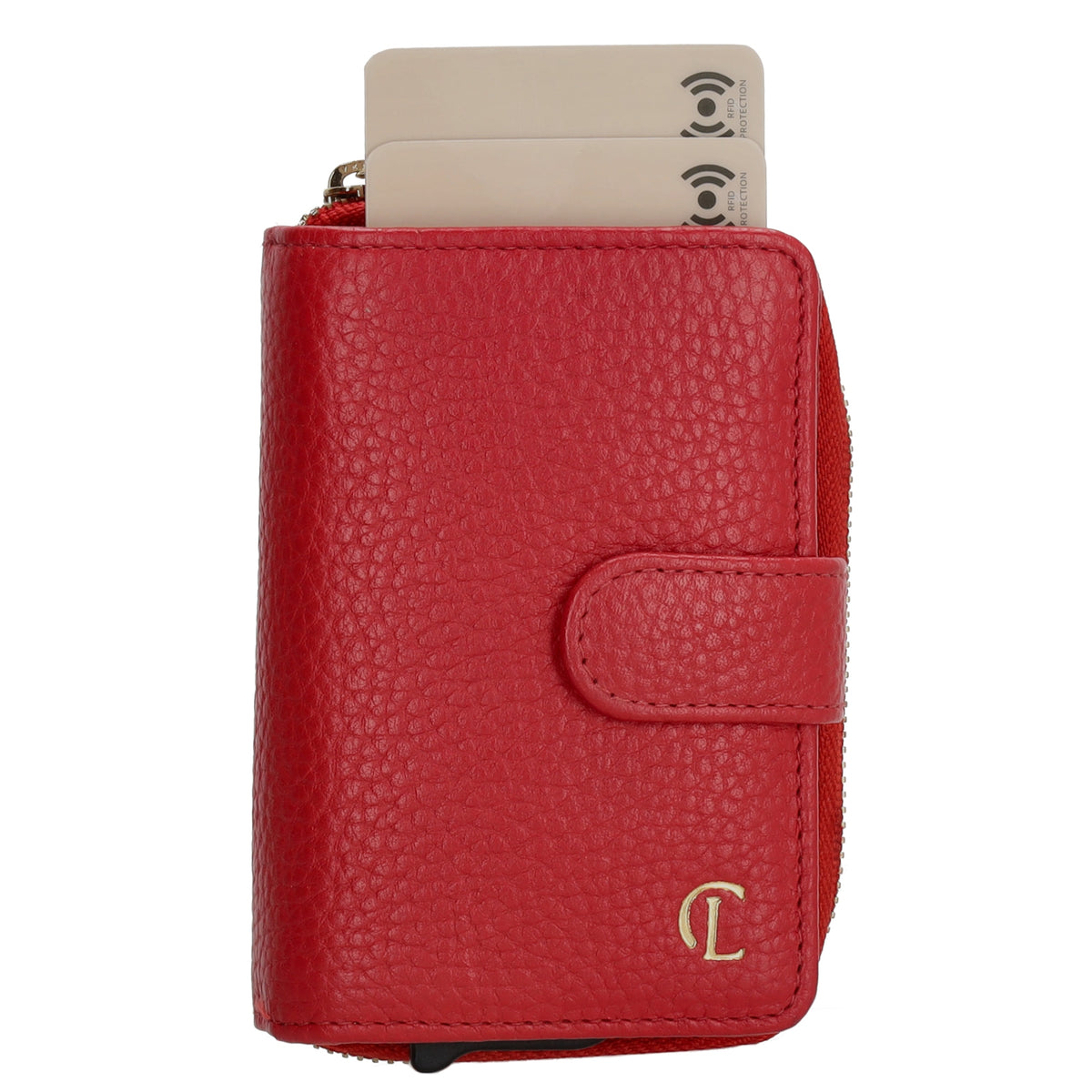 Kartenetui| Safty Wallet 11x7cm in Rot und Rundumreißverschluss - leder-accessoires.com