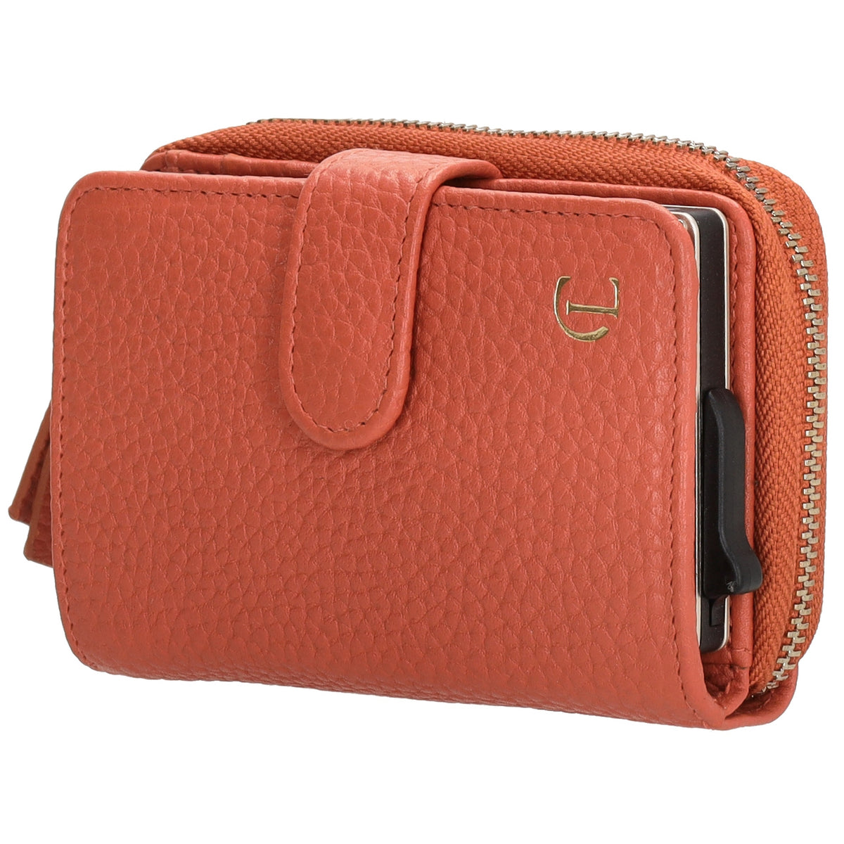 Kartenetui| Safty Wallet 11x7cm in Orange und Rundumreißverschluss - leder-accessoires.com