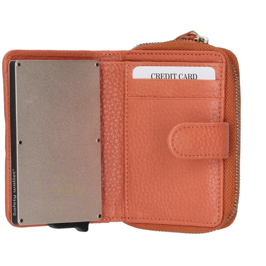 Kartenetui| Safty Wallet 11x7cm in Orange und Rundumreißverschluss - leder-accessoires.com