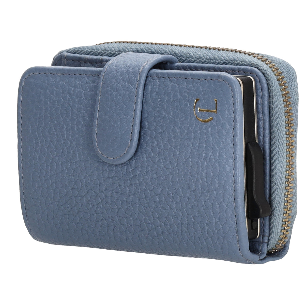 Kartenetui| Safty Wallet 11x7cm in Hellblau und Rundumreißverschluss - leder-accessoires.com