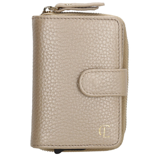 Kartenetui| Safty Wallet 11x7cm in Champagner und Rundumreißverschluss - leder-accessoires.com