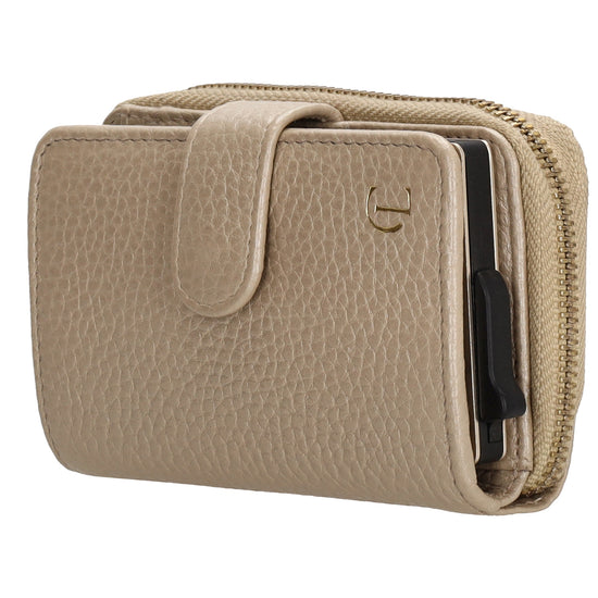 Kartenetui| Safty Wallet 11x7cm in Champagner und Rundumreißverschluss - leder-accessoires.com