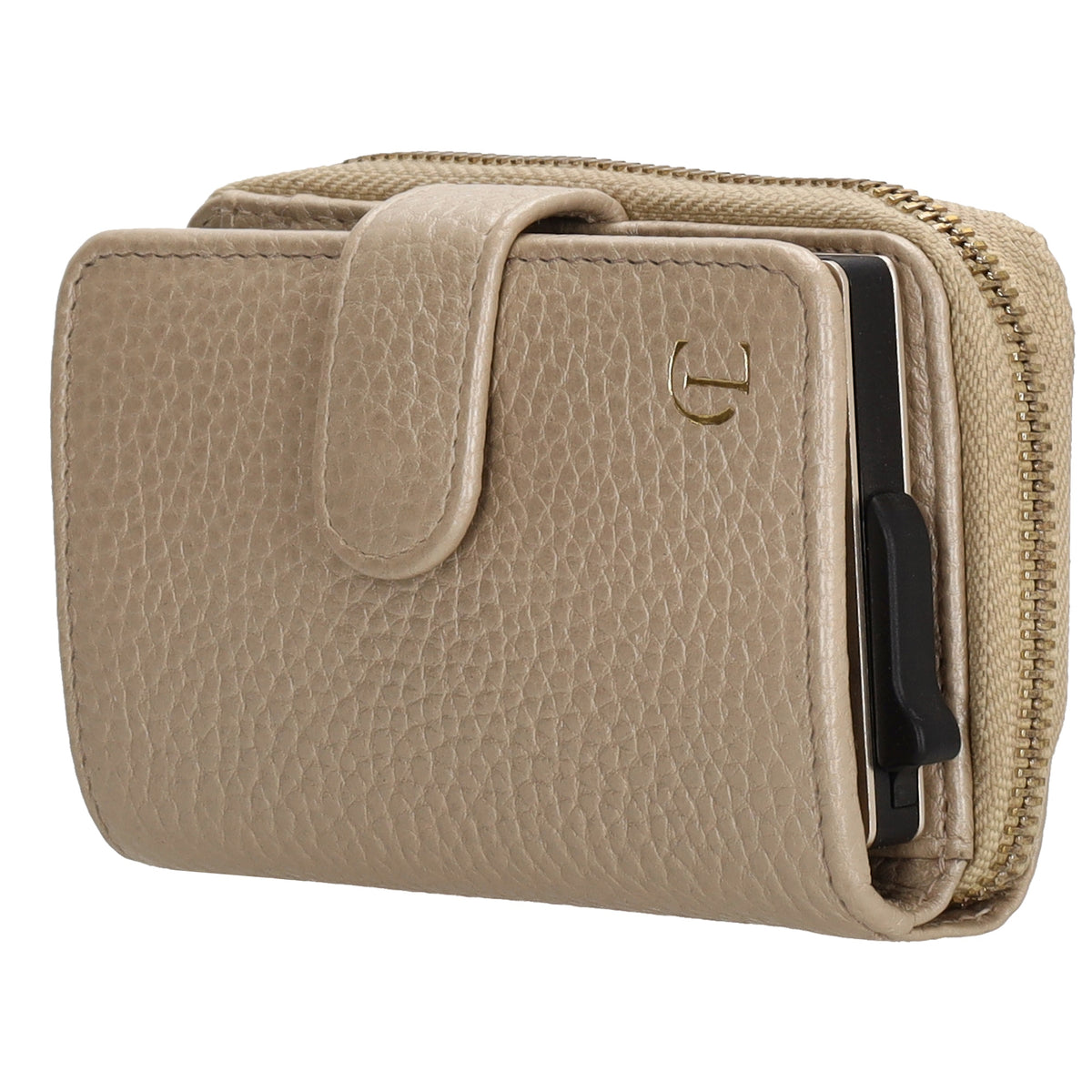 Kartenetui| Safty Wallet 11x7cm in Champagner und Rundumreißverschluss - leder-accessoires.com