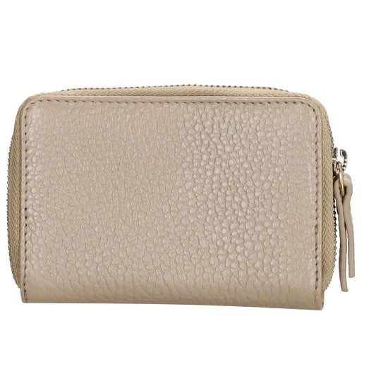 Kartenetui| Safty Wallet 11x7cm in Champagner und Rundumreißverschluss - leder-accessoires.com