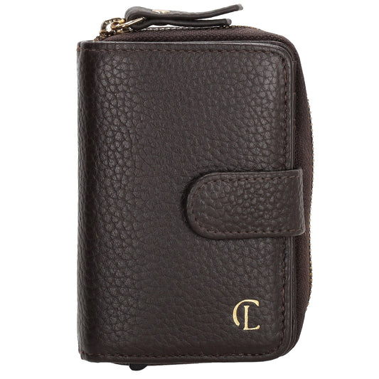 Kartenetui| Safty Wallet 11x7cm in Dunkelbraun und Rundumreißverschluss - leder-accessoires.com